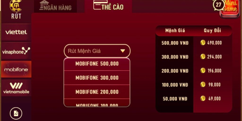 Rút tiền qua đổi thưởng thẻ cào