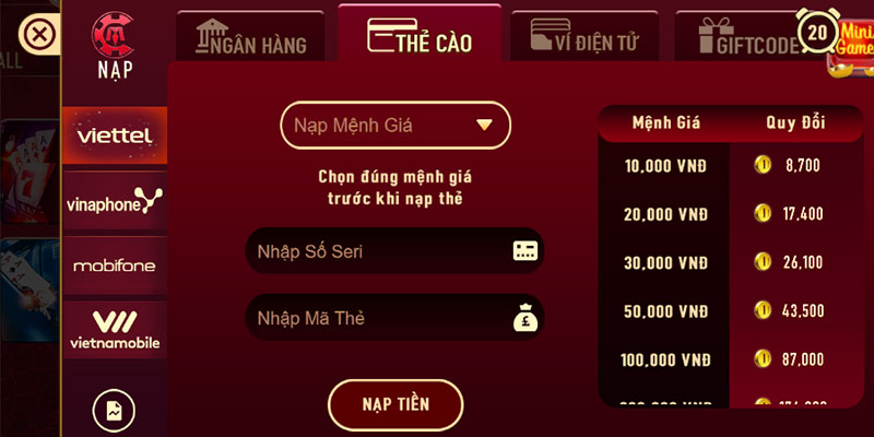 Nạp tiền Brand qua thẻ cào
